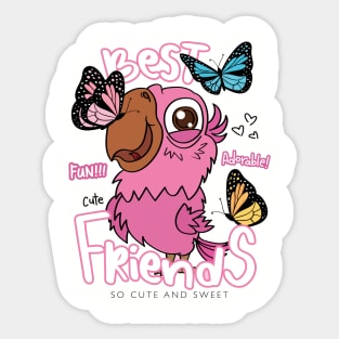 Cute pink bird with butterflies Sticker